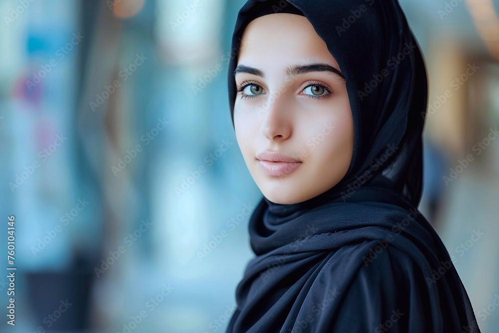 Portrait of beautiful young muslim woman in hijab looking at camera Portrait of beautiful young muslim woman in hijab looking at camera