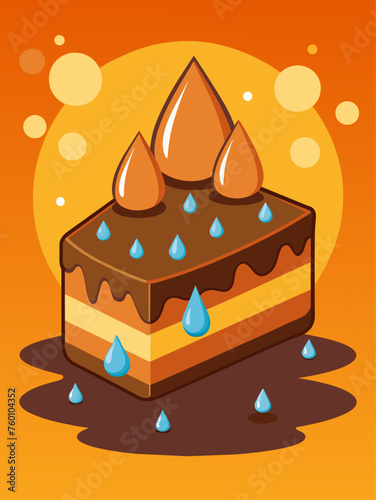 A moist, decadent chocolate cake sits on a rich, watery background.