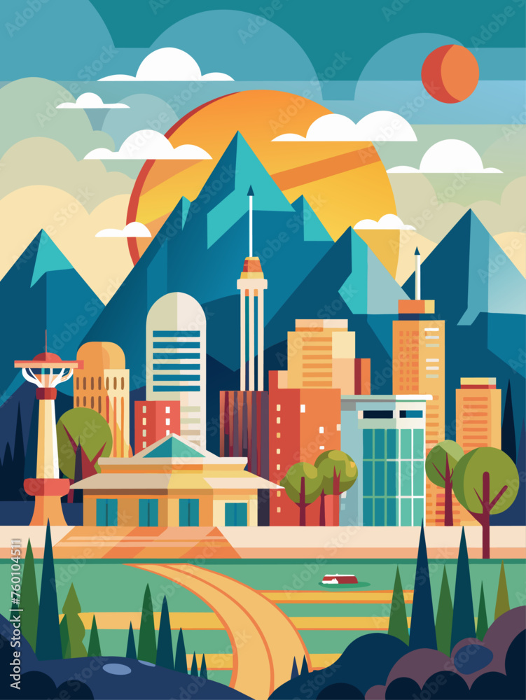 Cityscapes vector landscape background depicts an urban skyline with tall buildings and a vibrant atmosphere.