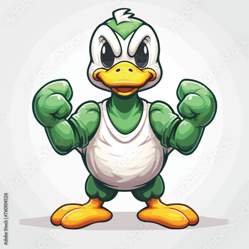 Strong cartoon duck mascot. Vector illustration wit