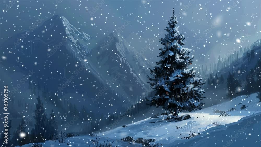 Christmas tree. Looped Christmas snow. Generative AI. Christmas tree. Looped Christmas snow. Generative AI.