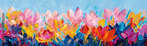 Vibrant Flowers on Blue Background
