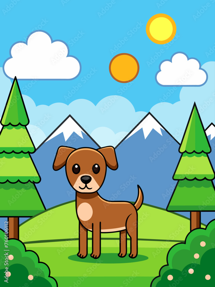 Naklejka premium Dogs are enjoying the beautiful landscape in this vector illustration.