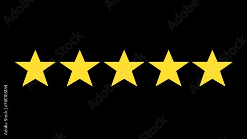 video animation yellow five stars concept rating, on a transparent background with zero alpha channel photo