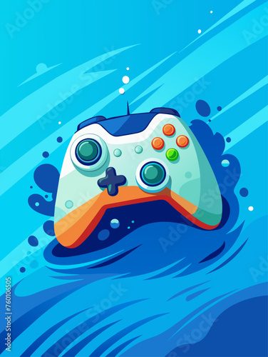 An Xbox game controller resting on a dark blue water background.