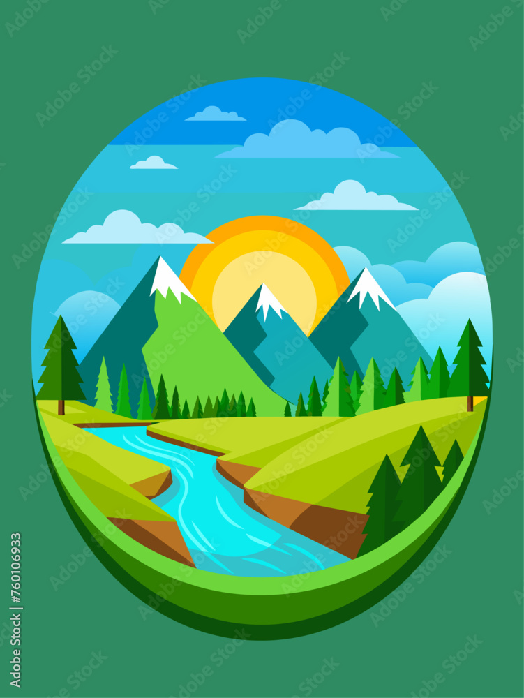 Circles and waves form a dynamic vector landscape with a vibrant gradient background.
