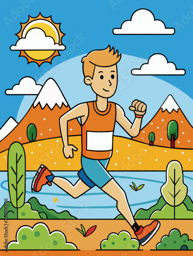 Runners stride along a dirt path amidst a sprawling forest, their determination etched on their faces.
