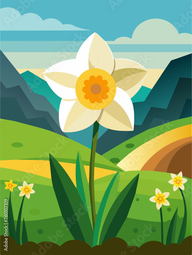 A beautiful daffodil landscape in vector format.