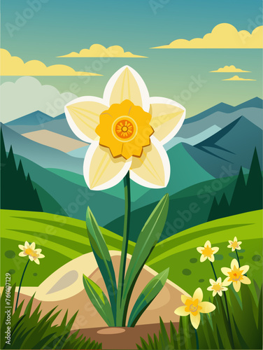 A beautiful daffodil landscape in vector format.