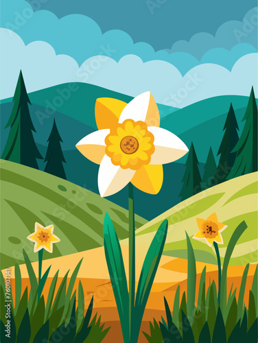 A beautiful daffodil landscape in vector format.