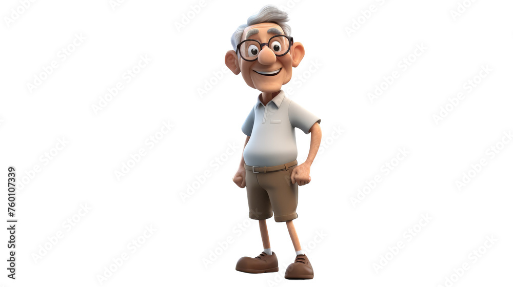 A cartoon character with glasses and a gray shirt