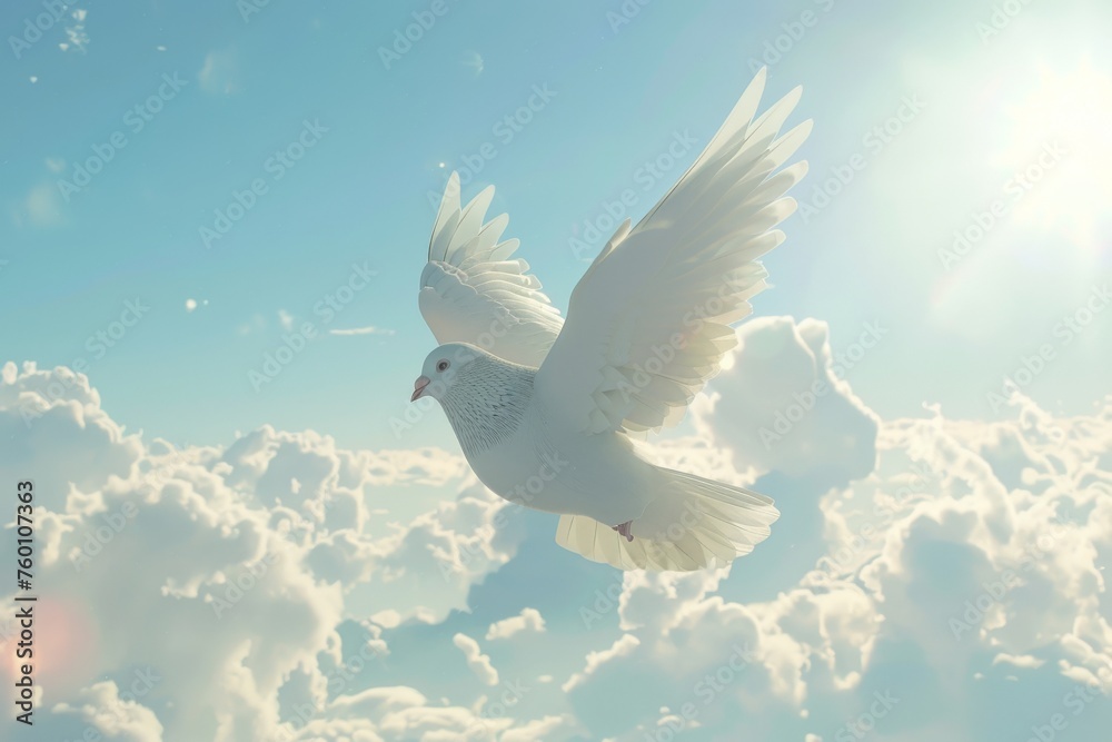 Majestic White Dove Soars Above Clouds Majestic White Dove Soars Above Clouds