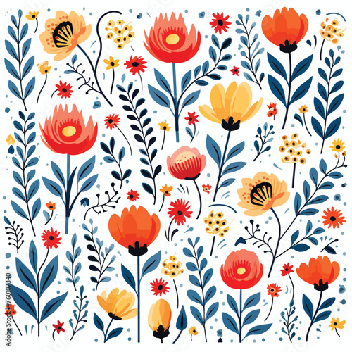 Stylized pattern with flowers on a white background