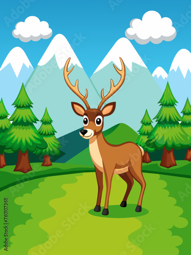 Deer silhouettes gracefully graze in a serene vector landscape, creating a tranquil and picturesque scene.