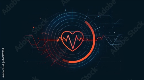 Intricate digital heart overlaying a heartbeat signal on a complex abstract technology themed background