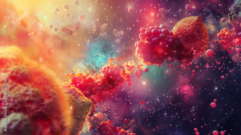 Galaxies and nebulas filled with sweet fruit, berries, currants, pineapples, oranges and lemons Galaxies and nebulas filled with sweet fruit, berries, currants, pineapples, oranges and lemons