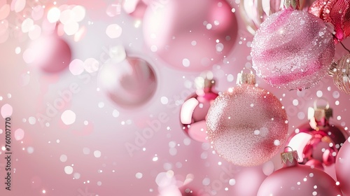 Christmas background with pink xmas ornaments