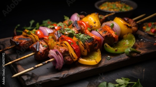 Charred skewers with a selection of bell peppers and onions accompanied with lime and herbs