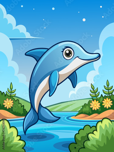 A pod of dolphins frolic in the cerulean waters, their sleek bodies cutting through the gentle waves.