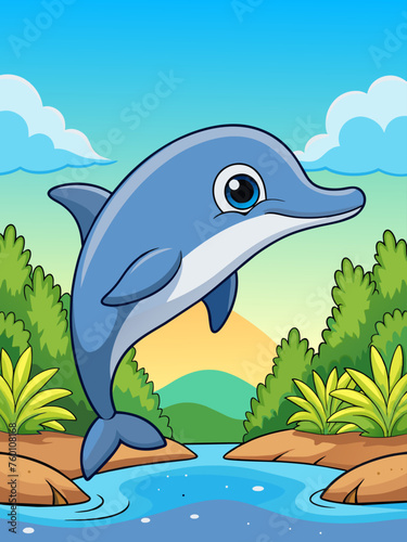 A pod of dolphins frolic in the cerulean waters, their sleek bodies cutting through the gentle waves.
