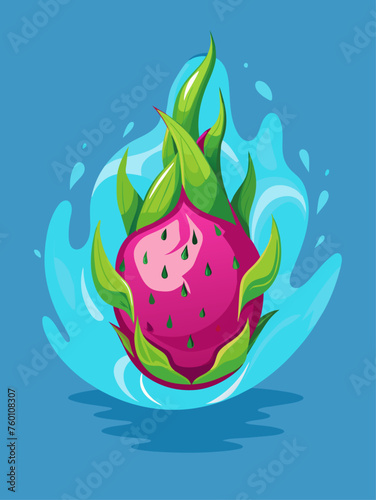 A sliced dragon fruit floats gracefully in crystal-clear water, its vibrant pink flesh and jet-black seeds creating a captivating abstract pattern.