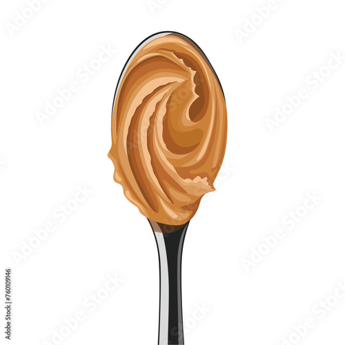 Vector illustration, peanut butter on a spoon, isolated on white background.