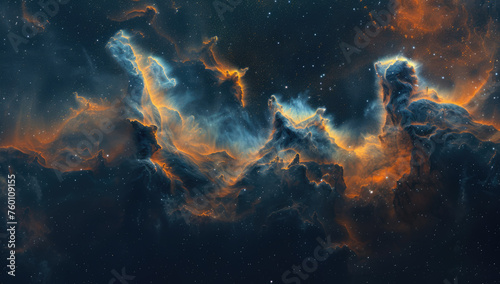 Fiery space phenomenon with starry night sky photo
