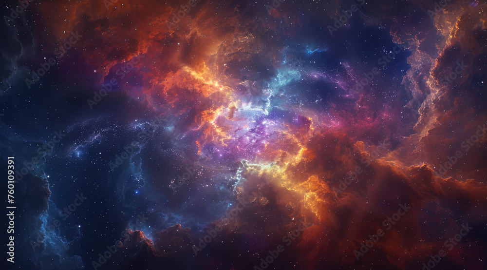 Fiery nebula collision in deep space