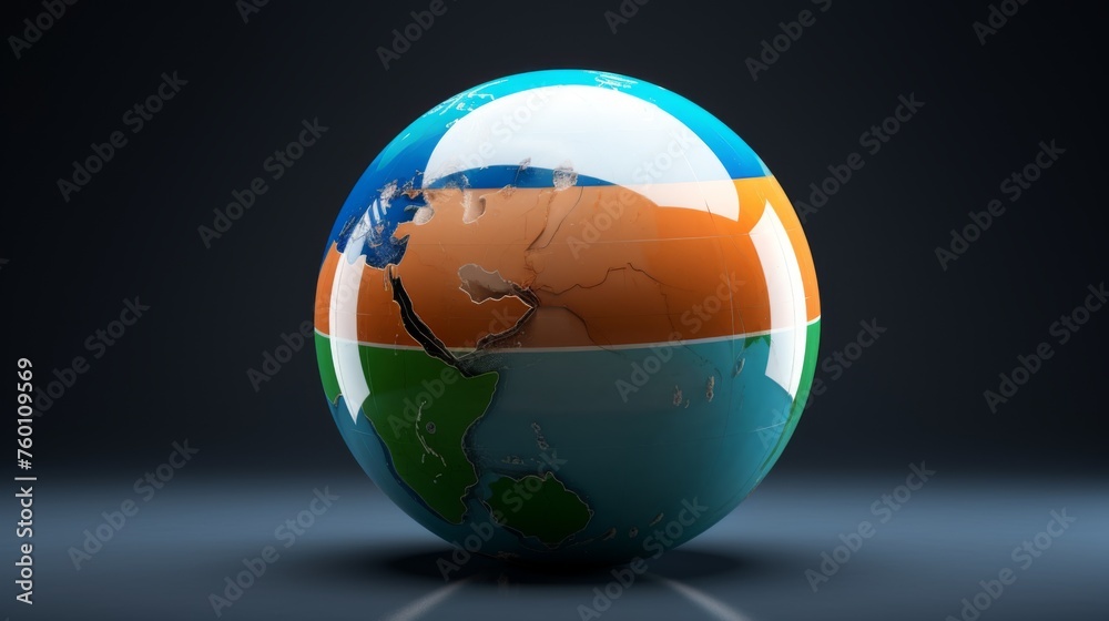 This sleek globe presents a stylized version of the Indian flag, showcasing India's global importance This sleek globe presents a stylized version of the Indian flag, showcasing India's global importance