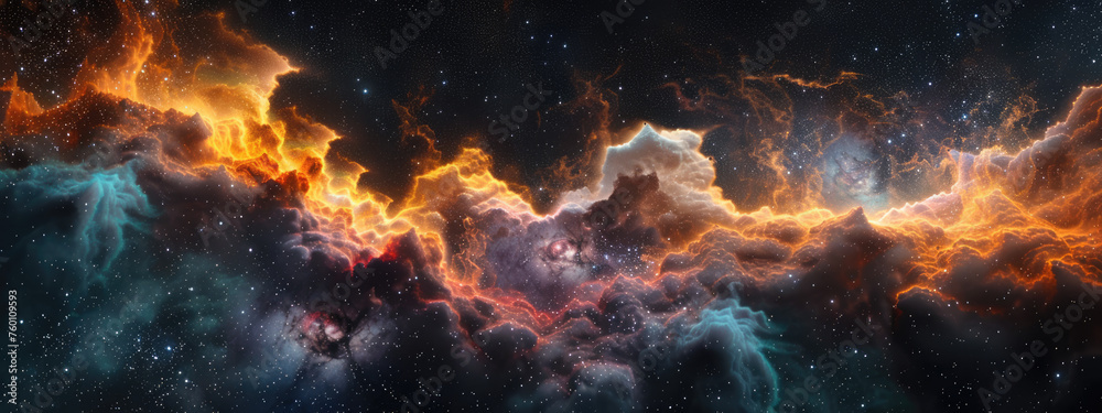 Stellar nebula with contrasting warm and cool hues - obrazy, fototapety, plakaty 