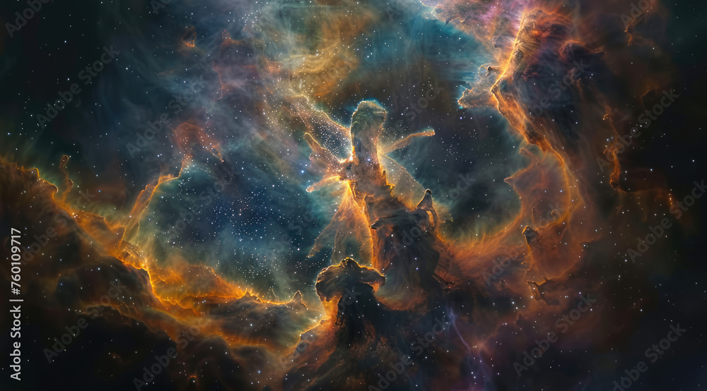 Cosmic Nebula Resembling Human Form - obrazy, fototapety, plakaty 