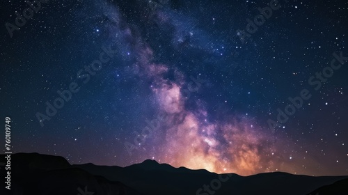 A breathtaking view of the Milky Way stretching above silhouetted mountains under the dark night sky