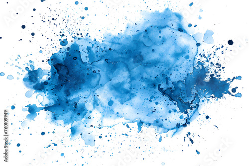 Blue watercolor spatter texture on white background. photo
