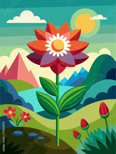 A serene floral landscape with vibrant blooms against a picturesque backdrop.