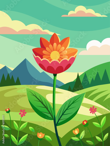 Floral Vector Landscape Background featuring vibrant blooms and lush greenery