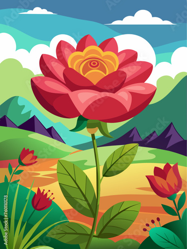 Picturesque flower vector landscape background with vibrant blooms and lush greenery creates a serene and idyllic outdoor scene.