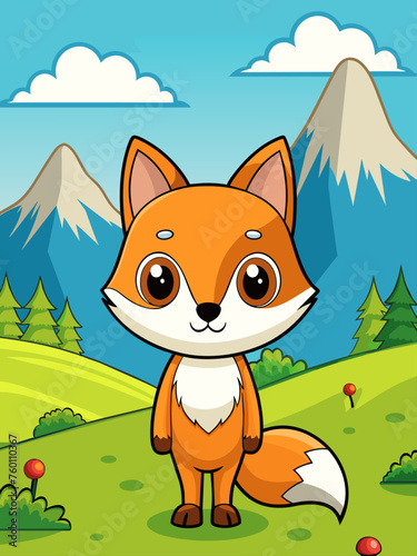 A sly fox peers curiously from a grassy knoll, surrounded by a backdrop of rolling hills and lush greenery.