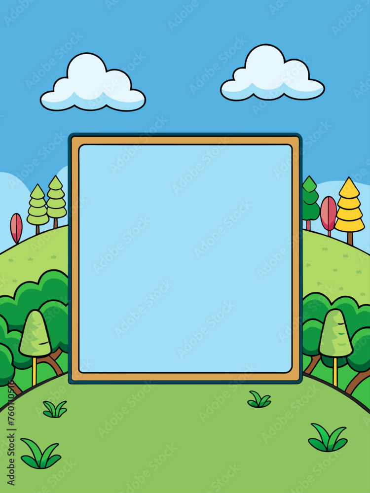 Fototapeta premium Frame template vector landscape background with empty space for text or image