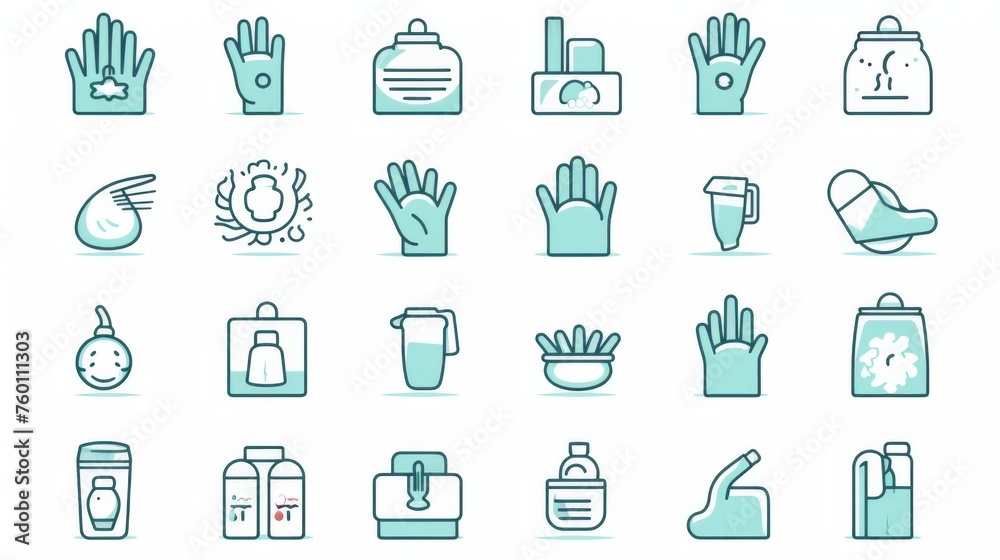 Hand-drawn style set of icons related to cleaning and personal hygiene routines Hand-drawn style set of icons related to cleaning and personal hygiene routines