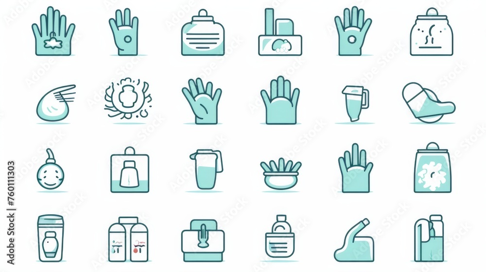 Hand-drawn style set of icons related to cleaning and personal hygiene routines