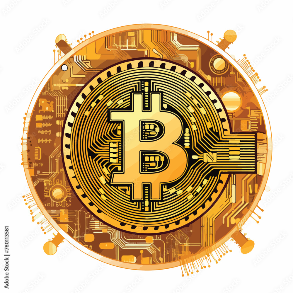 Trendy gold Bitcoin symbol Vector cryptography illu