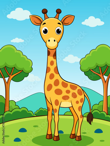 A majestic giraffe stands tall against a vast African landscape  its long neck reaching towards the golden sky.