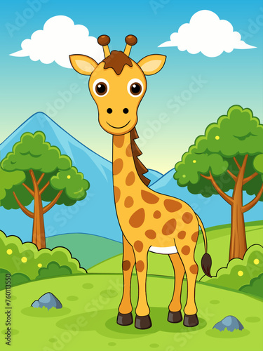 A giraffe stands tall against a vibrant sunset sky, its long neck reaching into the clouds.