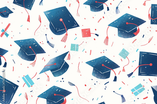 Design a congratulatory card for graduates, featuring graduation caps, diplomas, and inspiring messages of accomplishment and new beginning
