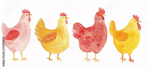 row of chickens, editorial illustration, whimsical, squiggly lines, thick marker, minimalist illustration