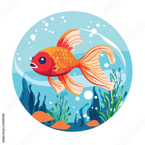 Tropical golden fish aquarium water blue red circle