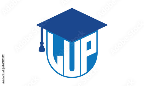 LUP initial letter academic logo design vector template. school college logo, university logo, graduation cap logo, institute logo, educational logo, library logo, teaching logo, book shop, varsity	
