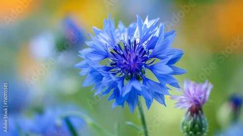 Closeup of beautful blue flower of cornflower. Summer flowers. Floral abstract background