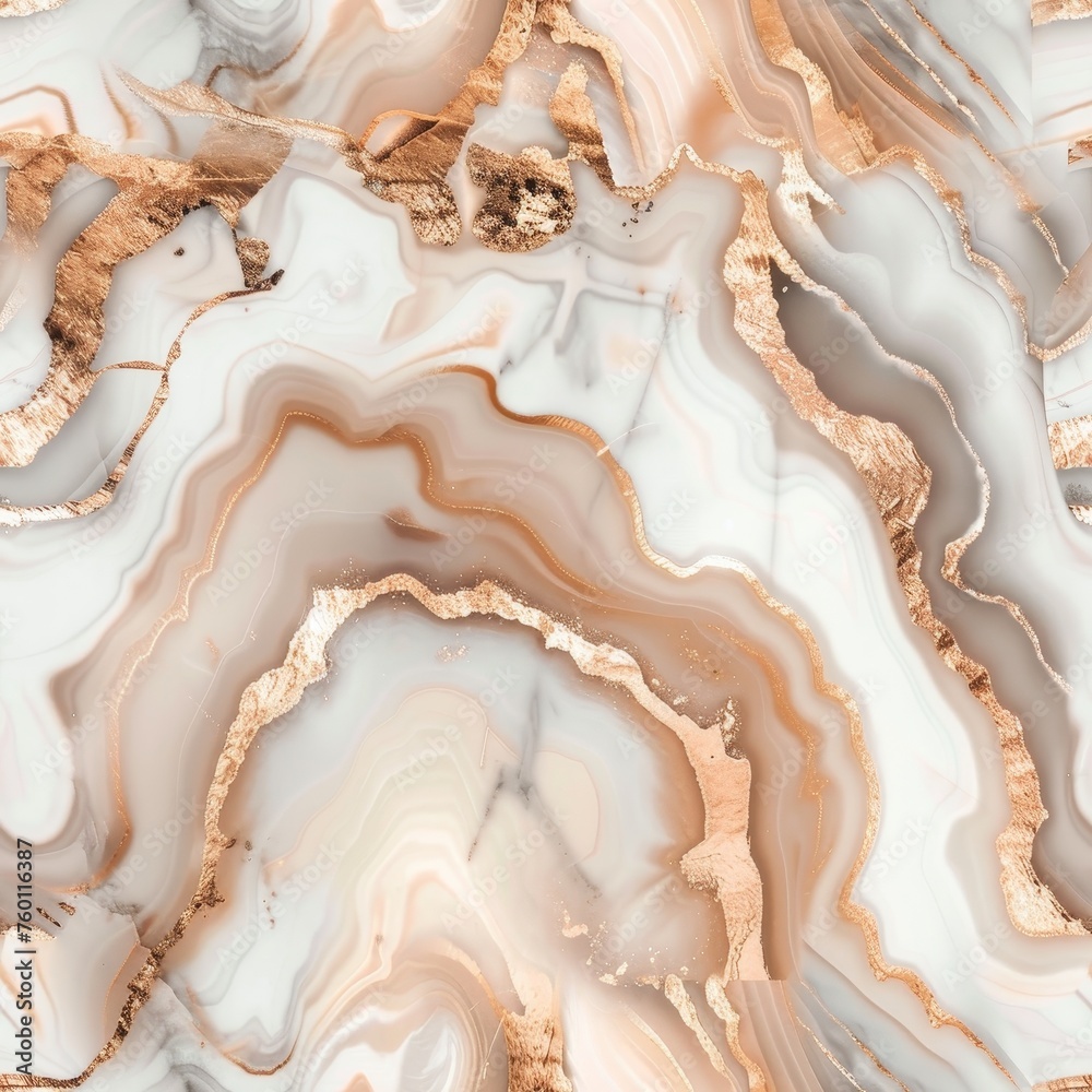 Seamless light marble stone pattern with rose gold veins