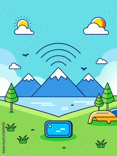 The tropical blue water of the ocean is visible with a hotspot wi-fi template overlaying the bottom of the image